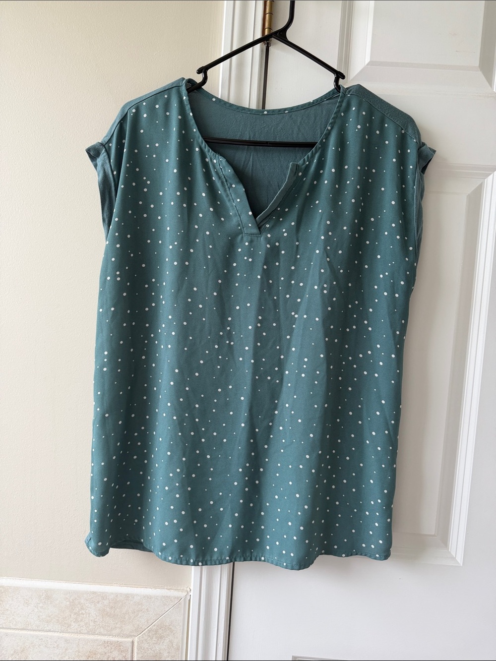 Women’s Teal Polka Dot V-Neck Top